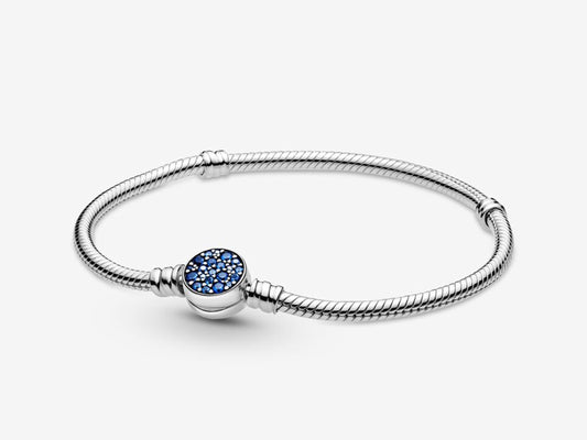 Sparkling Blue Disc Clasp Snake Chain Bracelet