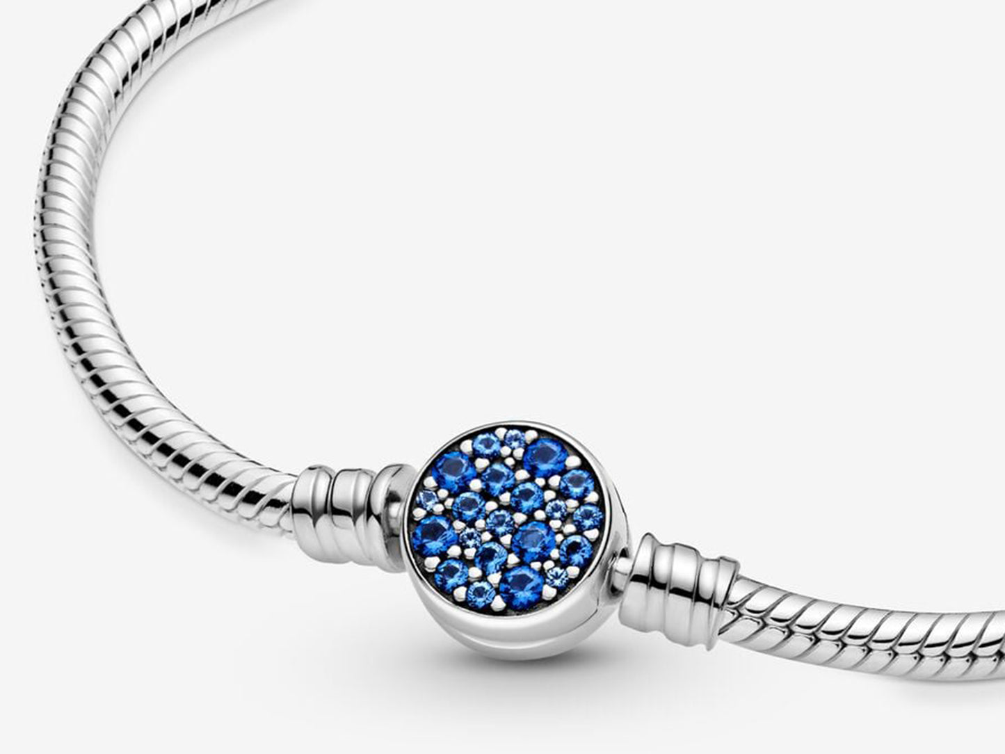 Sparkling Blue Disc Clasp Snake Chain Bracelet