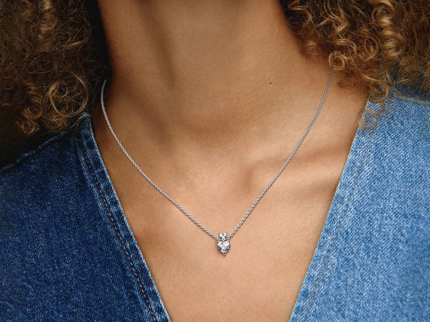 Double Heart Pendant Sparkling Collier Necklace