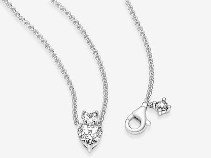 Double Heart Pendant Sparkling Collier Necklace