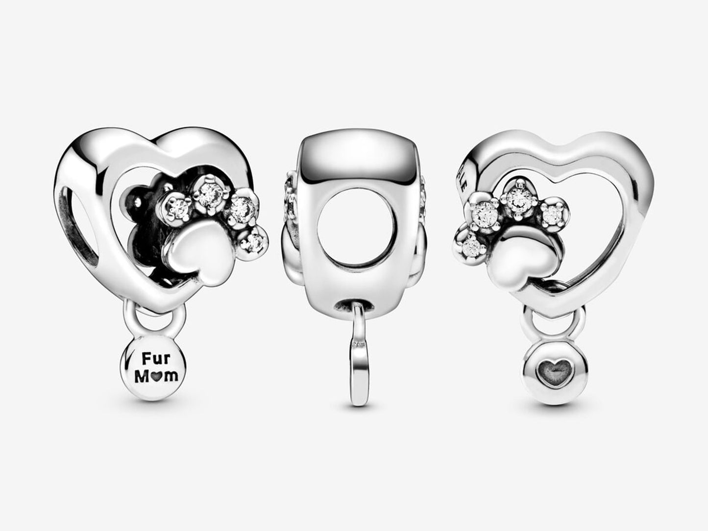 Sparkling Paw Print & Heart Charm