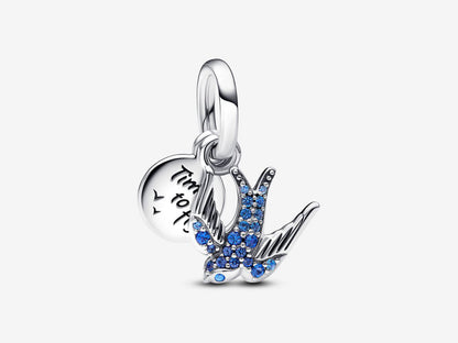 Sparkling Swallow & Quote Double Dangle Charm