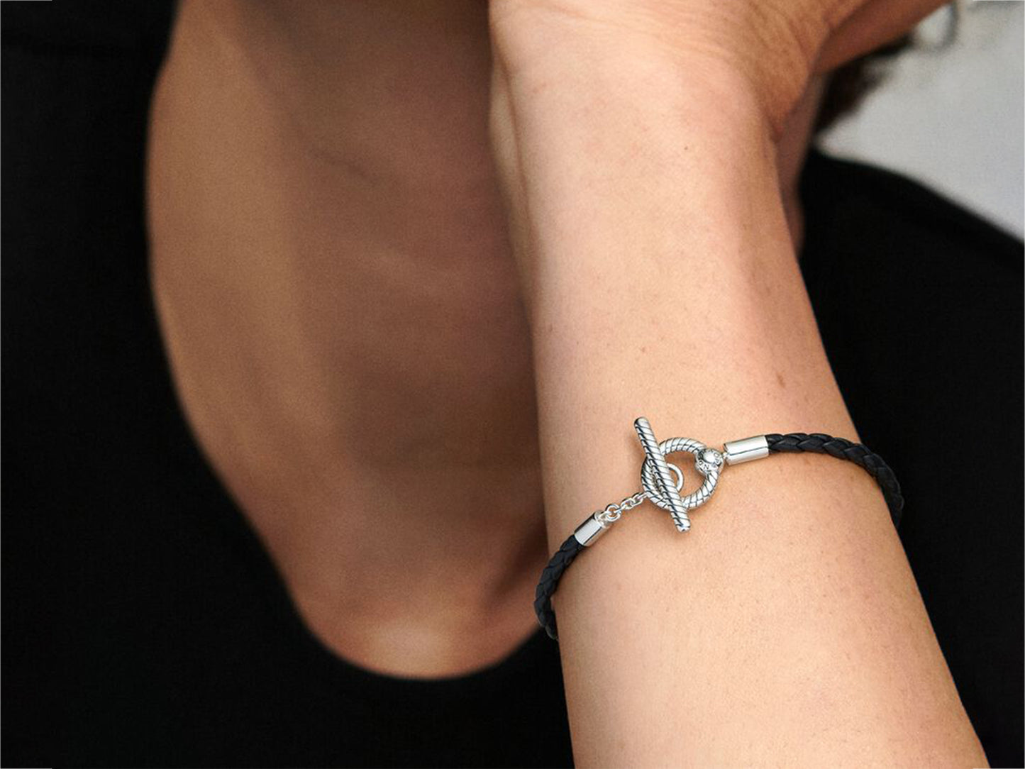 Braided Leather T-bar Bracelet