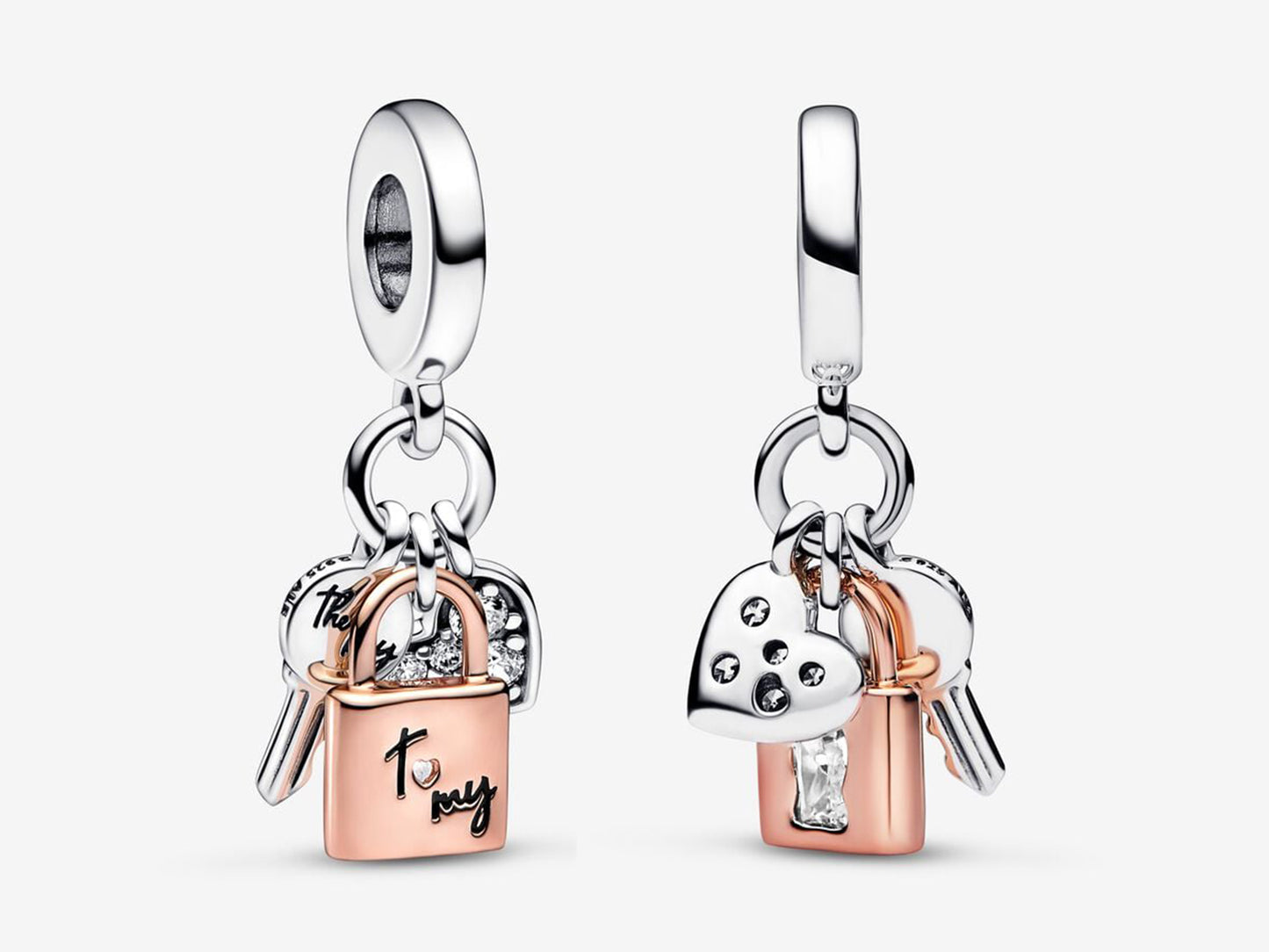 Two-tone Key, Padlock & Heart Triple Dangle Charm