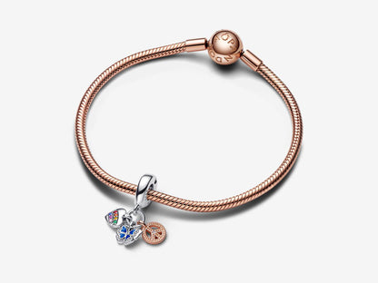 Two-Tone Rainbow Heart, Butterfly & Peace Triple Dangle Charm