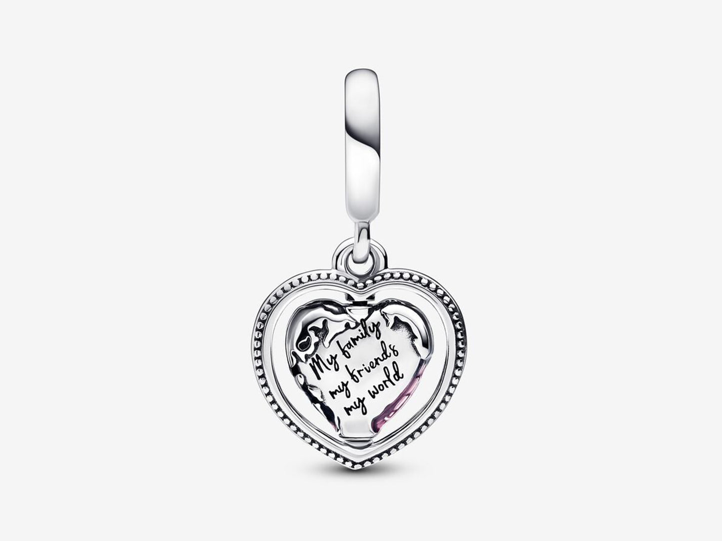 Family Spinning Heart Globe Dangle Charm