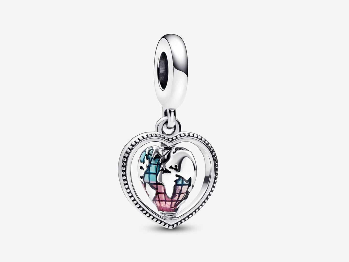Family Spinning Heart Globe Dangle Charm