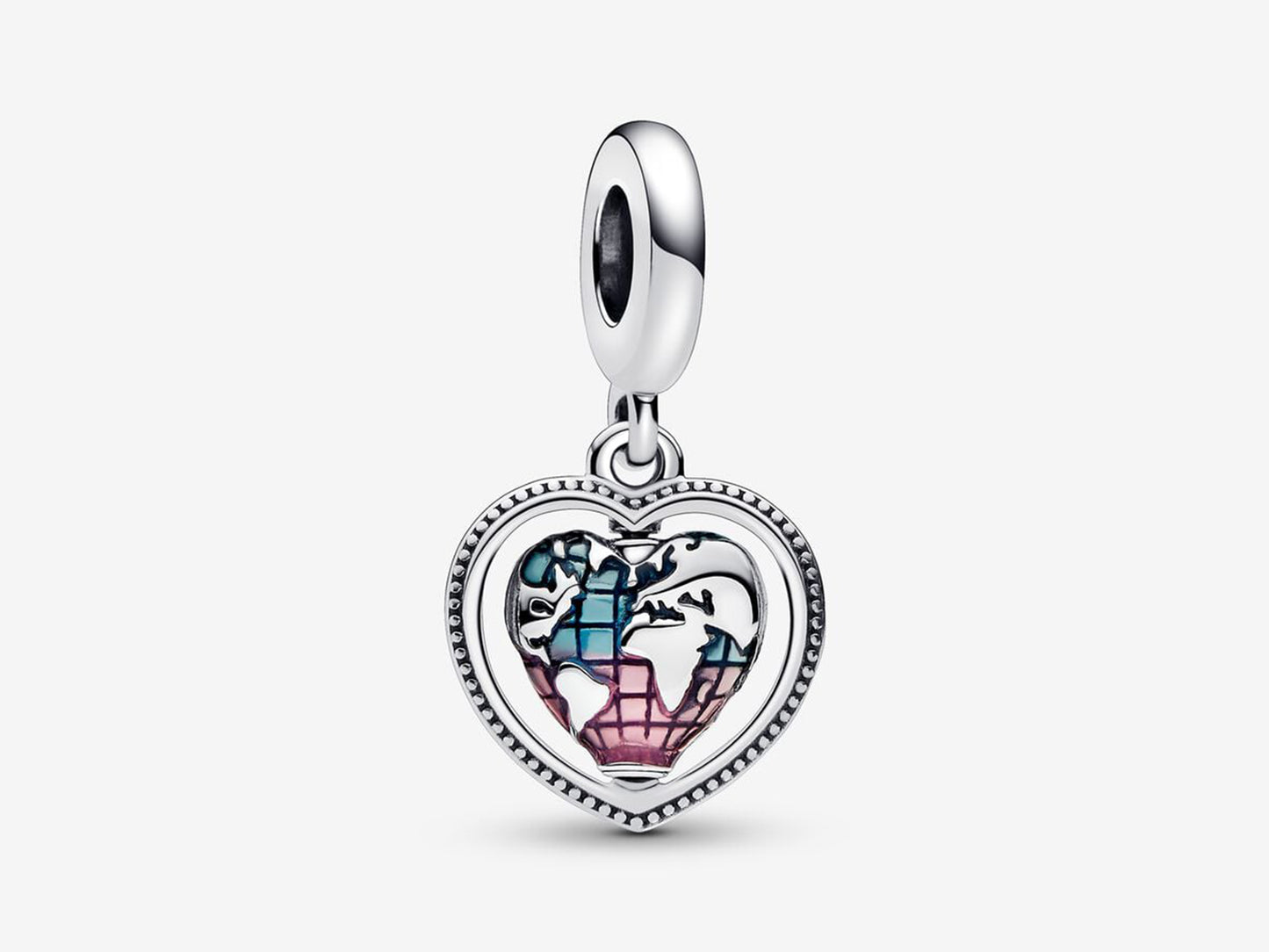 Family Spinning Heart Globe Dangle Charm