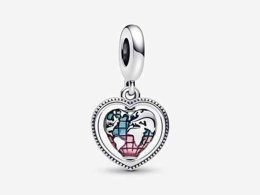 Family Spinning Heart Globe Dangle Charm