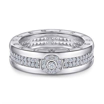 Pavé Zircon Men's Ring - 925 Sterling Silver Hip-Hop Style Statement Band
