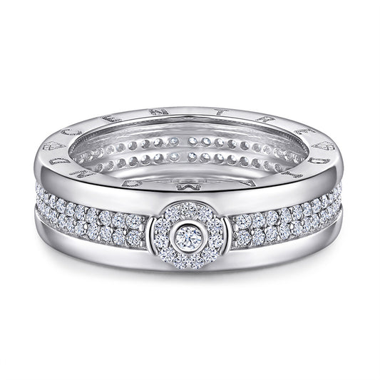 Pavé Zircon Men's Ring - 925 Sterling Silver Hip-Hop Style Statement Band