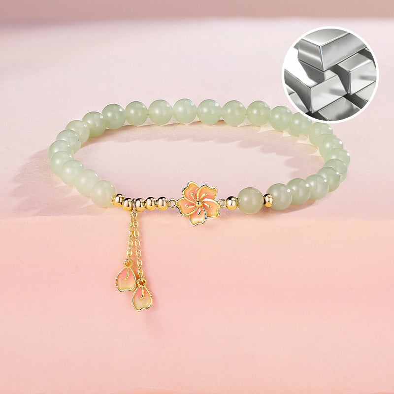 Peach Blossom Bracelet 925 Silver Floral Charm