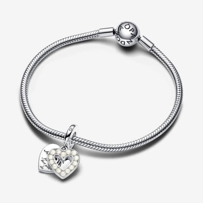 Pearlescent White Heart Double Dangle Charm