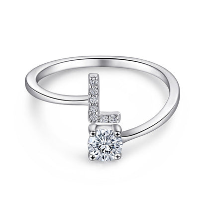 Personalized Initial 925 Silver Ring - Adjustable Alphabet Letter Band with Zirconia