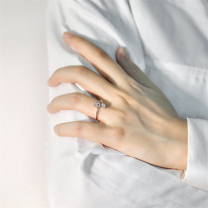 Personalized Initial 925 Silver Ring - Adjustable Alphabet Letter Band with Zirconia