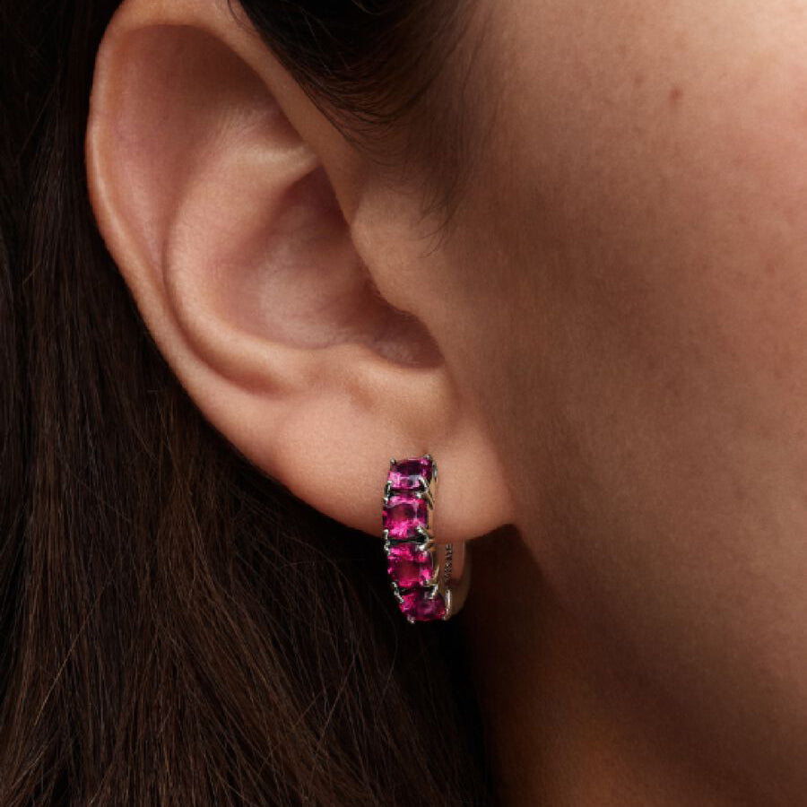 Sterling Silver Pink Hoop Earrings
