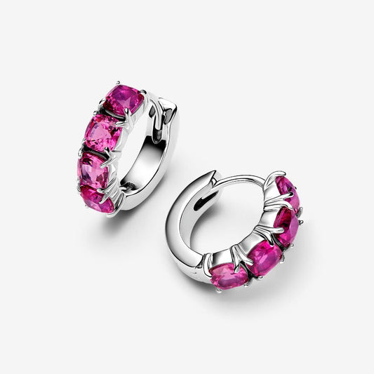 Sterling Silver Pink Hoop Earrings