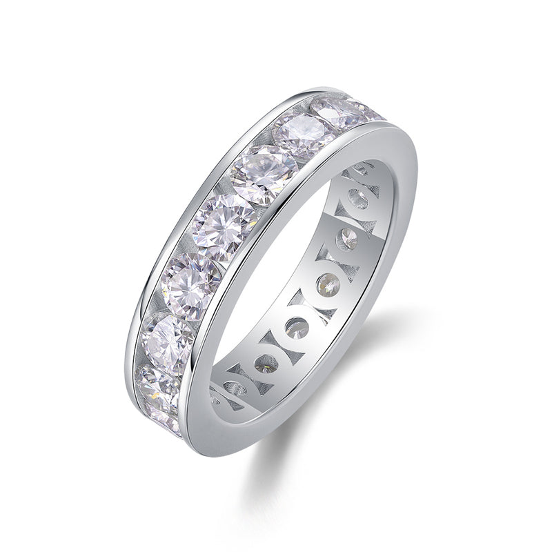Polished Silver Ring with Round Moissanite Stone
