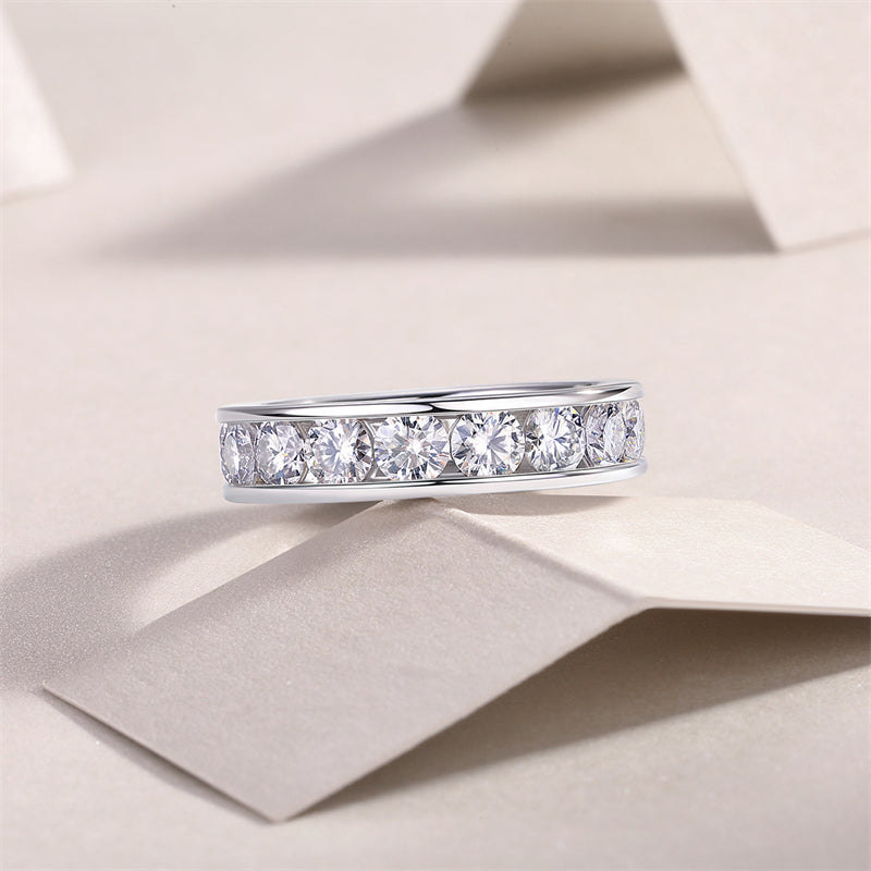 Polished Silver Ring with Round Moissanite Stone
