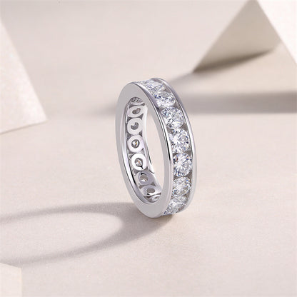 Polished Silver Ring with Round Moissanite Stone