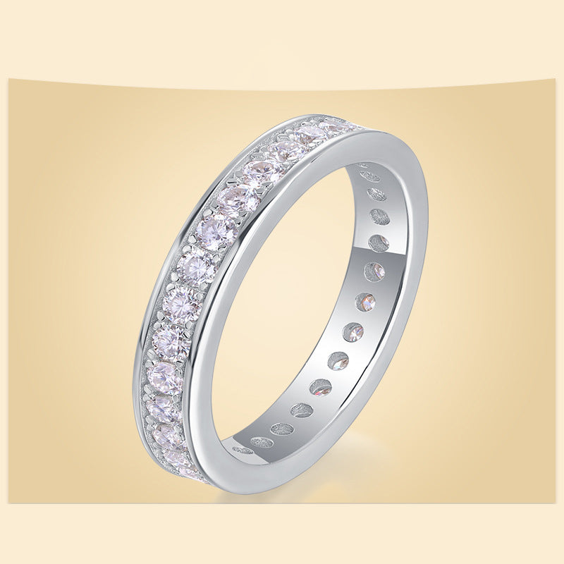 Polished Silver Ring with Round Moissanite Stones