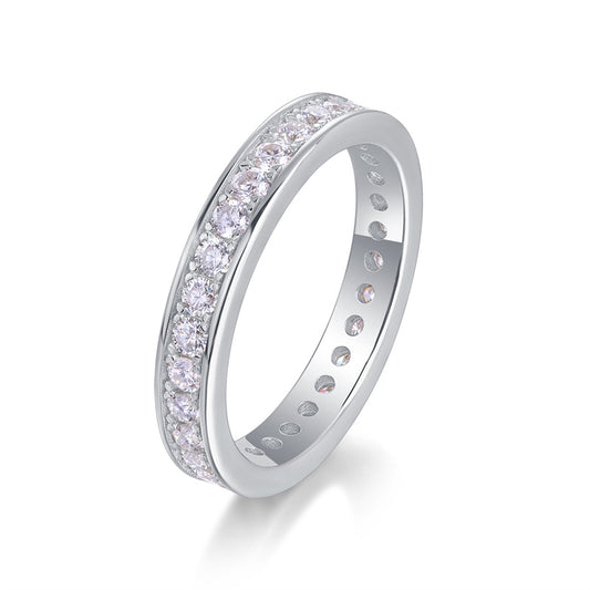 Polished Silver Ring with Round Moissanite Stones