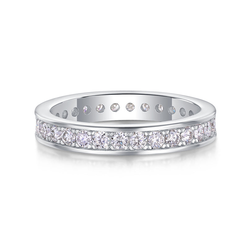 Polished Silver Ring with Round Moissanite Stones