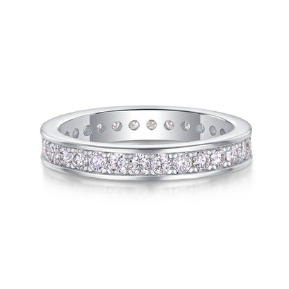 Polished Silver Ring with Round Moissanite Stones