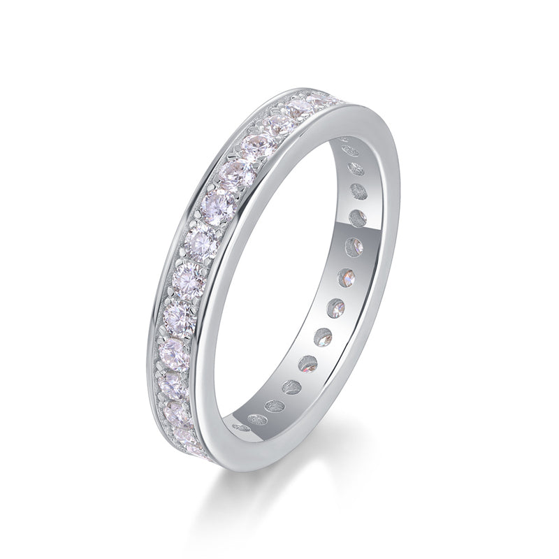 Polished Silver Ring with Round Moissanite Stones