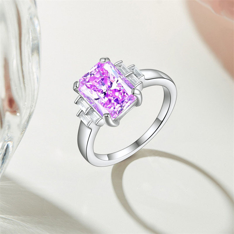 Premium S925 Sterling Silver 4ct Square Cut Ring - 8×11mm Flame Icy Princess Cut Zirconia Statement Jewelry