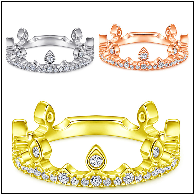Princess Crown 925 Silver Ring - Elegant Zirconia-Encrusted Band for Women
