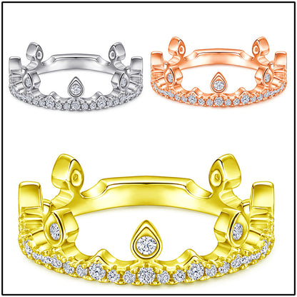 Princess Crown 925 Silver Ring - Elegant Zirconia-Encrusted Band for Women