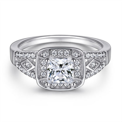 Princess Cut Square Zircon Wedding Ring - 925 Sterling Silver Minimalist Bridal Band for Women