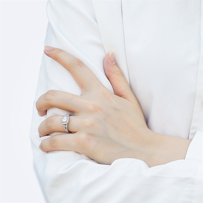 Princess Cut Square Zircon Wedding Ring - 925 Sterling Silver Minimalist Bridal Band for Women