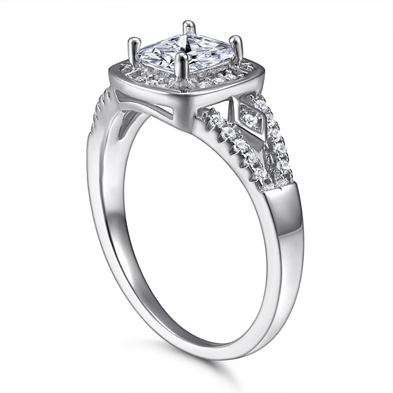 Princess Cut Square Zircon Wedding Ring - 925 Sterling Silver Minimalist Bridal Band for Women