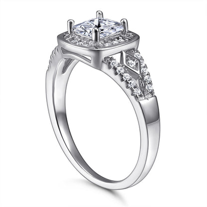 Princess Cut Square Zircon Wedding Ring - 925 Sterling Silver Minimalist Bridal Band for Women