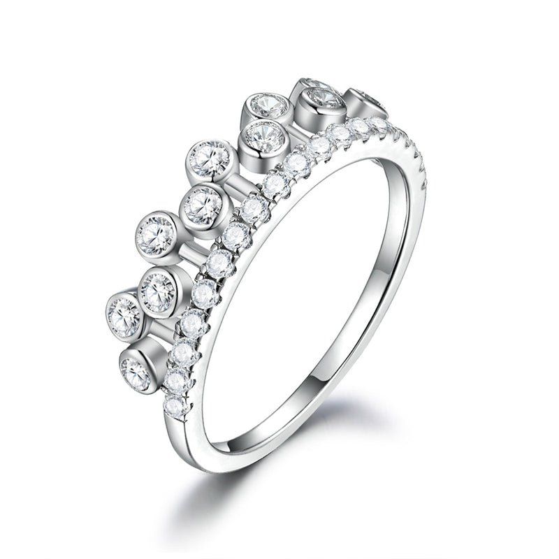 Princess Crown 925 Silver Ring - Unique Geometric Pavé Zirconia Band