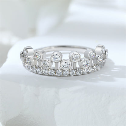 Princess Crown 925 Silver Ring - Unique Geometric Pavé Zirconia Band