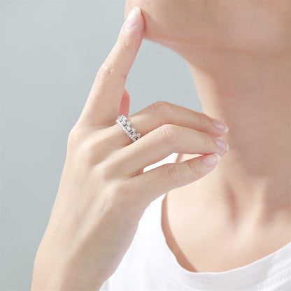 Princess Crown 925 Silver Ring - Unique Geometric Pavé Zirconia Band