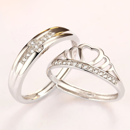 Princess & Knight Couple Rings - 925 Sterling Silver Crown Design Matching Set