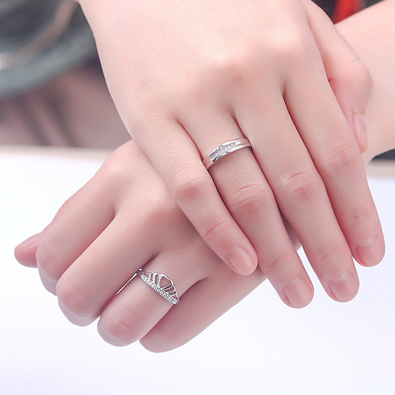 Princess & Knight Couple Rings - 925 Sterling Silver Crown Design Matching Set