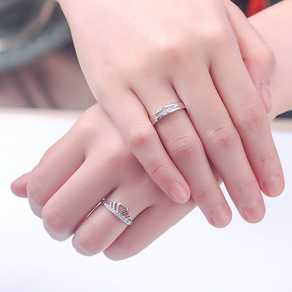 Princess & Knight Couple Rings - 925 Sterling Silver Crown Design Matching Set