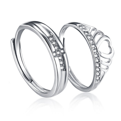 Princess & Knight Couple Rings - 925 Sterling Silver Crown Design Matching Set