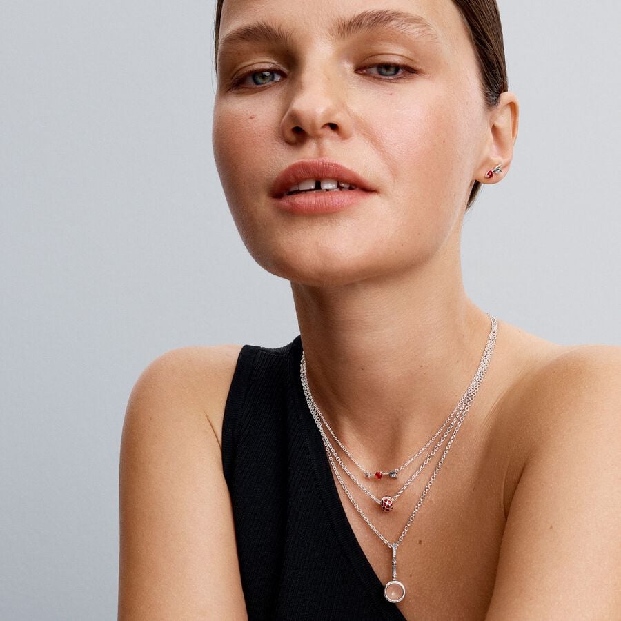 Arrow & Murano Glass Heart Necklace - Sterling Silver with Cubic Zirconia