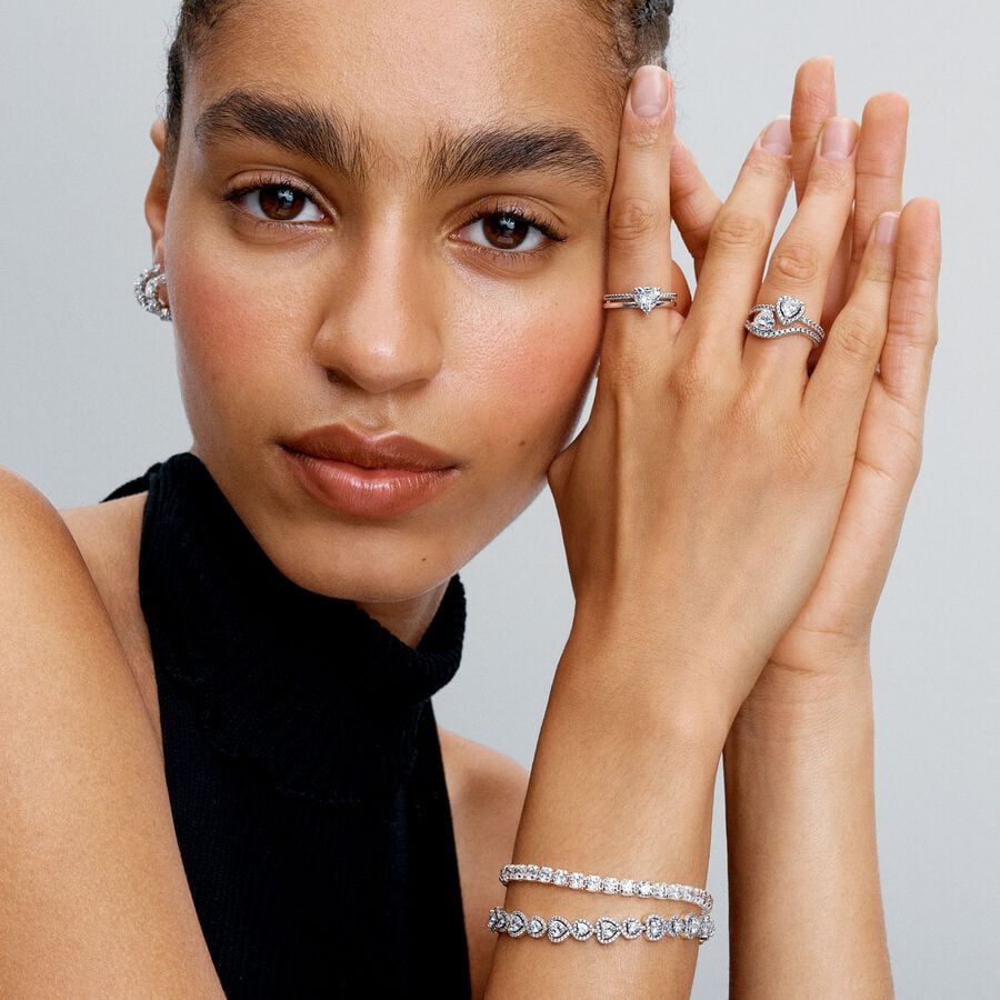 Connected Hearts Double Band Silver Ring