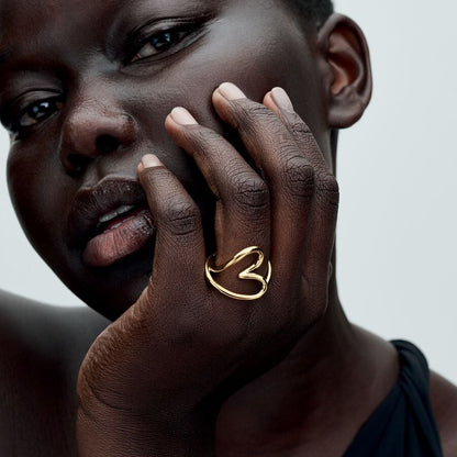 Sculptural Heart Ring 14K Gold Plated