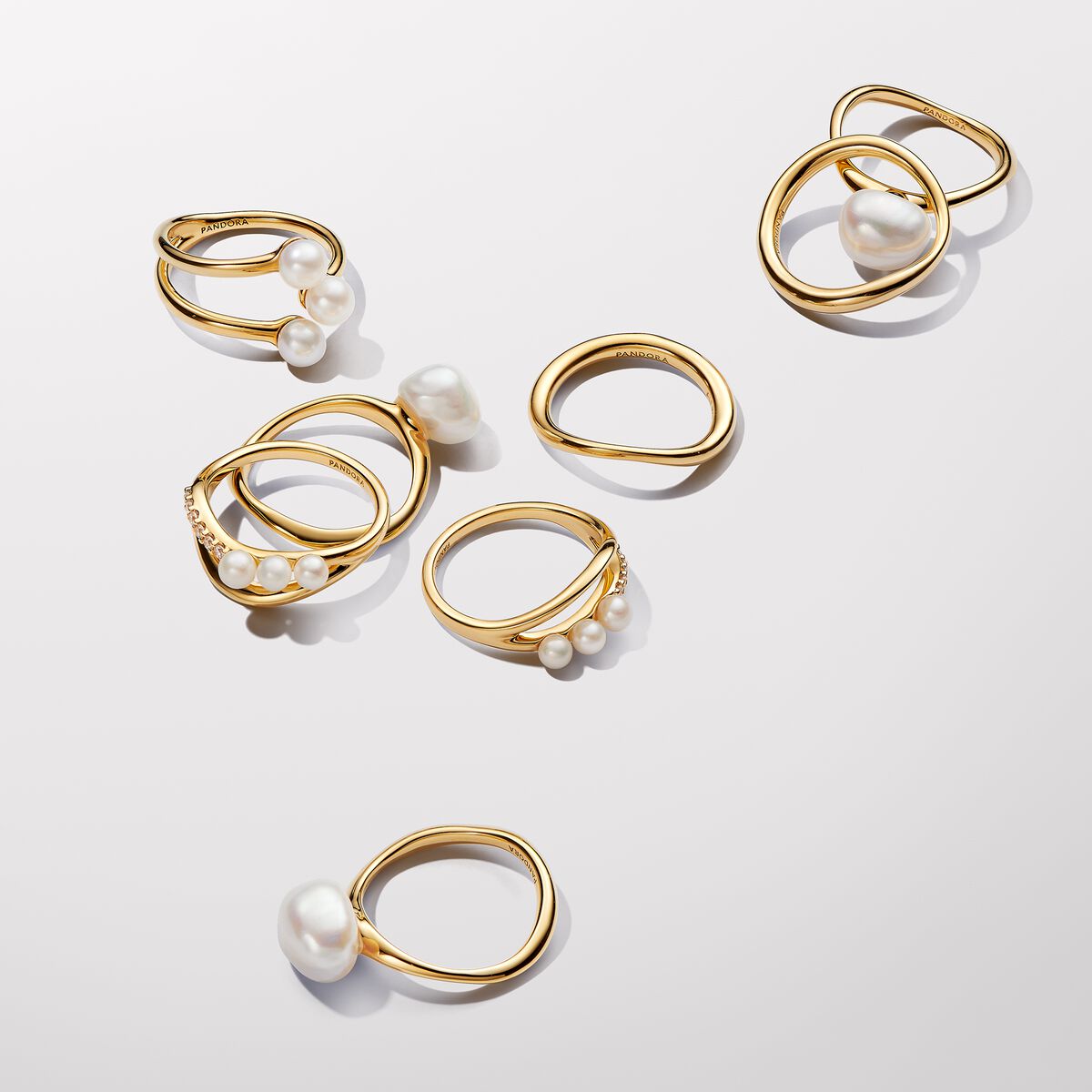 Gold Plated Pearl Accent Ring Trio Band