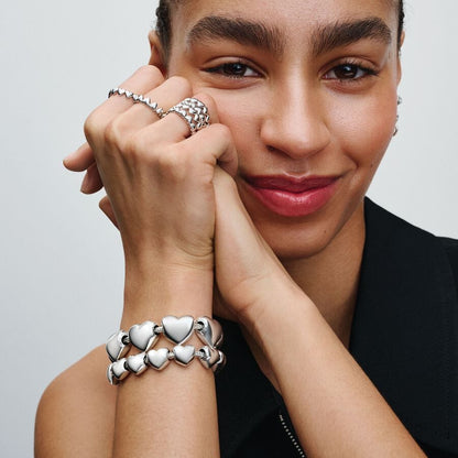 Delicate Heart Chain Silver Ring