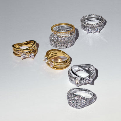 Sparkling Bow Double Row Ring