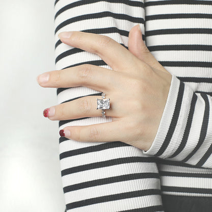 Rectangular 5A Zirconia 925 Silver Ring - Princess Cut Ice-Style Band for Women